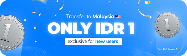 Banner promo IDR 1 transfer fee to Malaysia exclusive for new users